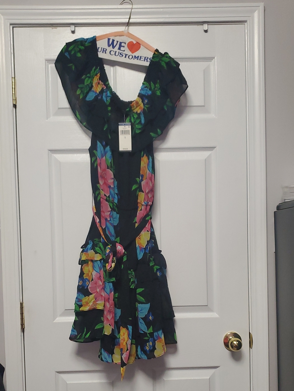 Ralph Lauren Black Floral Tiered Girls' Dress with Ruffle Neck